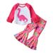 Baby Outfits For Girls Long Sleeve Tops Cartoon Dinosaur Prints Bell Bottoms Pants Outfits Boy Outfits Red 4 Years-5 Years