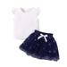 18 Months Baby Girls Clothes 24 Months Girls 2PCS Summer Outfits Set Solid Color Toddler Girls Flying Sleeve Top Skirt Set White