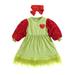 Qtinghua Toddler Baby Girls Christmas Casual A-line Dress Long Sleeve Plush Hem Sequins Dress with Headband Green 2-3 Years