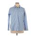 Croft & Barrow Long Sleeve Button Down Shirt: Blue Print Tops - Women's Size 1X Plus