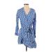 Zara Casual Dress - Mini V Neck 3/4 sleeves: Blue Dresses - Women's Size X-Small