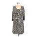 Chico's Casual Dress - Shift Scoop Neck 3/4 sleeves: Tan Leopard Print Dresses - Women's Size Medium