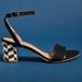 Anthropologie Shoes | Nwt *Anthropologie* Heeled Sandals *Tia* Blackart Deco Heel Size: 8.5 | Color: Black | Size: 8.5