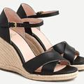 J. Crew Shoes | J. Crew Jute Wedge Sandals, Black Leather Size 10 | Color: Black | Size: 10