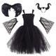 OBEEII Kids Girls Witch Devil Malificent Halloween Costume Fancy Tutu Dress up for Cosplay Party Carnival Dresses with Hair Hoop Wings 3PCS Outfit Black 4pcs 3-4 Ans
