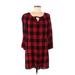 Madewell Casual Dress - Shift Tie Neck 3/4 sleeves: Red Checkered/Gingham Dresses - Women's Size Medium
