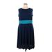 Serengeti Casual Dress - A-Line High Neck Sleeveless: Teal Color Block Dresses - Women's Size 2X