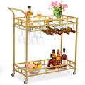 Mercer41 Vaide Bar Cart, w/ 2 Level Storage Rack w/ Rolling Bar Cart Wheels On Kitchen, Bar, Restaurant Glass/Steel in Gray/Yellow | Wayfair