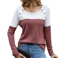 T-shirt à manches longues col rond pour femme pull doux tricot dame printemps automne
