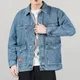 Veste en jean mi-longue pour homme poche chaude col rabattu manteau en jean