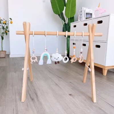 Hochet à suspendre en bois pour bébé 6 pièces/ensemble jouet de gymnastique sensoriel pour