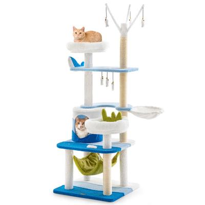Costway Multi-level Cat Tower with Sisal Covered Scratching Posts-Blue