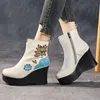 GKTINOO Handgemachte Stiefel Für Frauen Echtes Leder Knöchel Schuhe Stickerei Vintage Plattform Frauen Schuhe Runde Zehen Keile Stiefel
