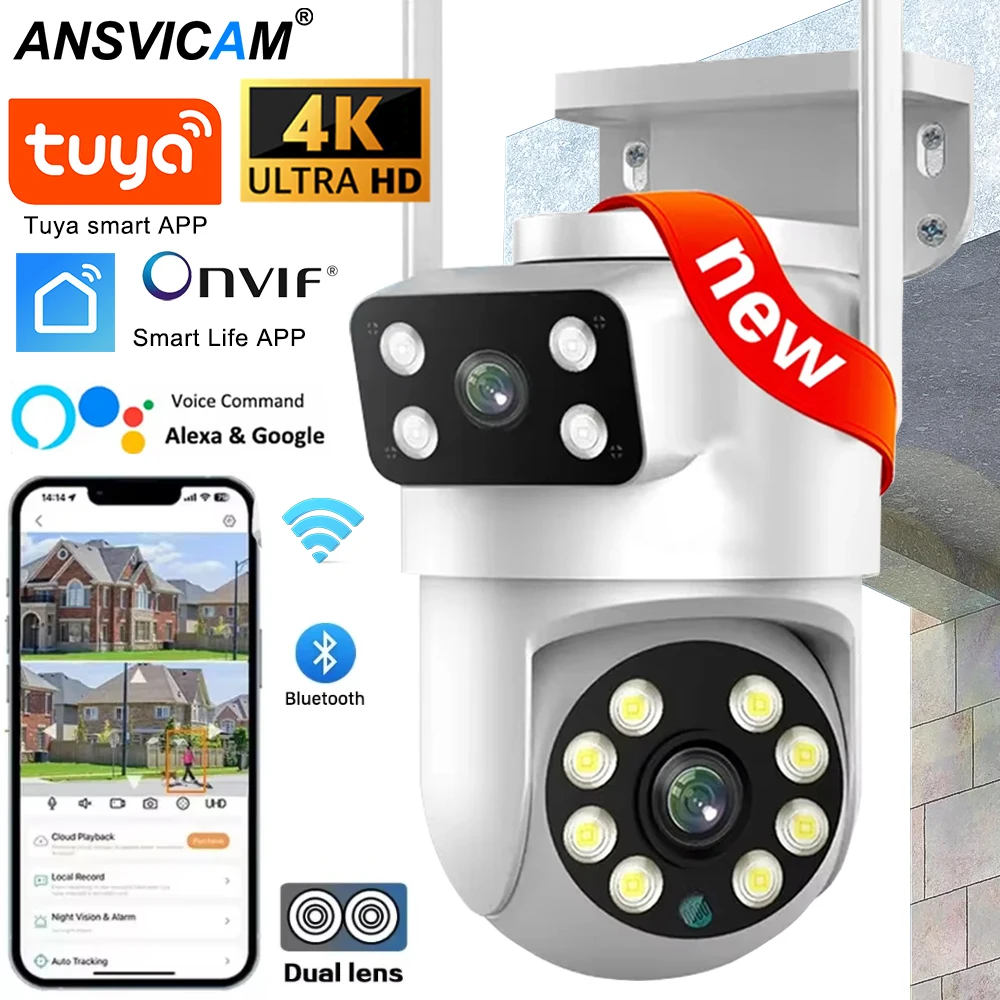 4K 8MP Dual Objektiv PTZ WIFI Kamera Full HD Dual Screen Ai Menschliches Auto Tracking Outdoor 4MP Sicherheit video Überwachung Kamera Tuya Image