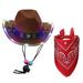 Farfi 1 Set Dog Cowboy Hat And Bandana Set Adjustable Cute Festive Classic Pet Costume with Lights for Party (Dark Brown)