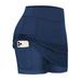 Fangasis Ladies Yoga Short With Pockets Summer Shorts Solid Color Bottoms Women Stretchy Tennis Skirts Casual Sport Mini Trousers Dark Blue M