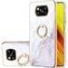 Phone Case for Xiaomi Poco X3 NFC IMD Marble Pattern Shiny Ring Kickstand Case for Girls with Camera Lens and Screen Protect Cover for Xiaomi Poco X3 NFC ZHDD White