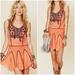 Free People Dresses | Free People (Fp One) Coral And Black Embroidered Gauze Fez Mini Dress Sz Xs | Color: Black/Orange | Size: Xs