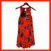 Free People Dresses | Free People Red Floral Short Dress Size 6 Pleated Racerback | Color: Red | Size: 6