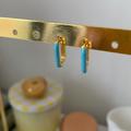 Madewell Jewelry | Madewell Turquoise Blue And Gold Oval Hoops Enamel Hoop Earrings | Color: Blue/Gold | Size: Os