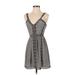 BCBGMAXAZRIA Casual Dress - A-Line Plunge Sleeveless: Black Print Dresses - Women's Size 0