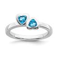 Stackable Expressions 925 Sterling Silver Bezel Polished Blue Topaz Double Love Heart Ring Size P 1/2 Jewelry Gifts for Women