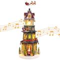 Vipush Christmas Village House Decorations Resin Vintage Clock Tower Christmas Home Decor Indoor Building Figurines Revolving Train with LED Light and 8 Christmas Music for Kids (Clock Tower)