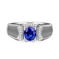 Halo Ring Men, Halo Ring for Men 18K White Gold 1 1.125CT VVS Blue Oval Lab Sapphire with 56 0.224CT H White Diamonds Channel Size Z Valentines Day