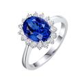 Cocktail Ring, Sterling Silver Band Rings for Women Size P 1/2 18K White Gold Flower 1 0.5CT VVS Lab Sapphire with 0.11CT H Natural Diamond Halo