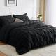 CozyLux Queen Comforter Set - 7 Pieces Comforters Queen Size Black, Pintuck Bed in A Bag Pinch Pleat Complete Bedding Sets with All Season Comforter, Flat Sheet, Fitted Sheet and Pillowcases & Shams