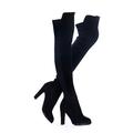 Shoe'N Tale Women Faux Suede Chunky Heel Stretch Over The Knee Thigh High Boots, Black, 8 UK