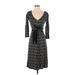 Ann Taylor LOFT Casual Dress - Midi V Neck 3/4 sleeves: Black Dresses - Women's Size 2