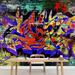 IDEA4WALL Wall Mural Bright Colorful Words Graffiti Art Removable Self Adhesive Large Wallpaper Vinyl in Indigo | 96 W in | Wayfair