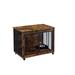 Tucker Murphy Pet™ Dog Crate Side Table w/ Rotatable Feeding Bowl, Wheels, Three Doors, Flip-Up Top Opening Wood in Brown | Wayfair