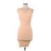 SuperTrash Cocktail Dress - Bodycon V Neck Sleeveless: Tan Print Dresses - Women's Size X-Small