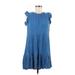 Ann Taylor LOFT Outlet Casual Dress - A-Line Crew Neck Short sleeves: Blue Print Dresses - Women's Size Medium Petite