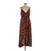 Shein Casual Dress - Midi Plunge Sleeveless: Brown Leopard Print Dresses - Women's Size 8