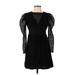 Express Casual Dress - A-Line Crew Neck 3/4 sleeves: Black Print Dresses - New - Women's Size X-Small Petite