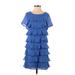 H&M Cocktail Dress - A-Line Scoop Neck Short sleeves: Blue Print Dresses - Women's Size 4