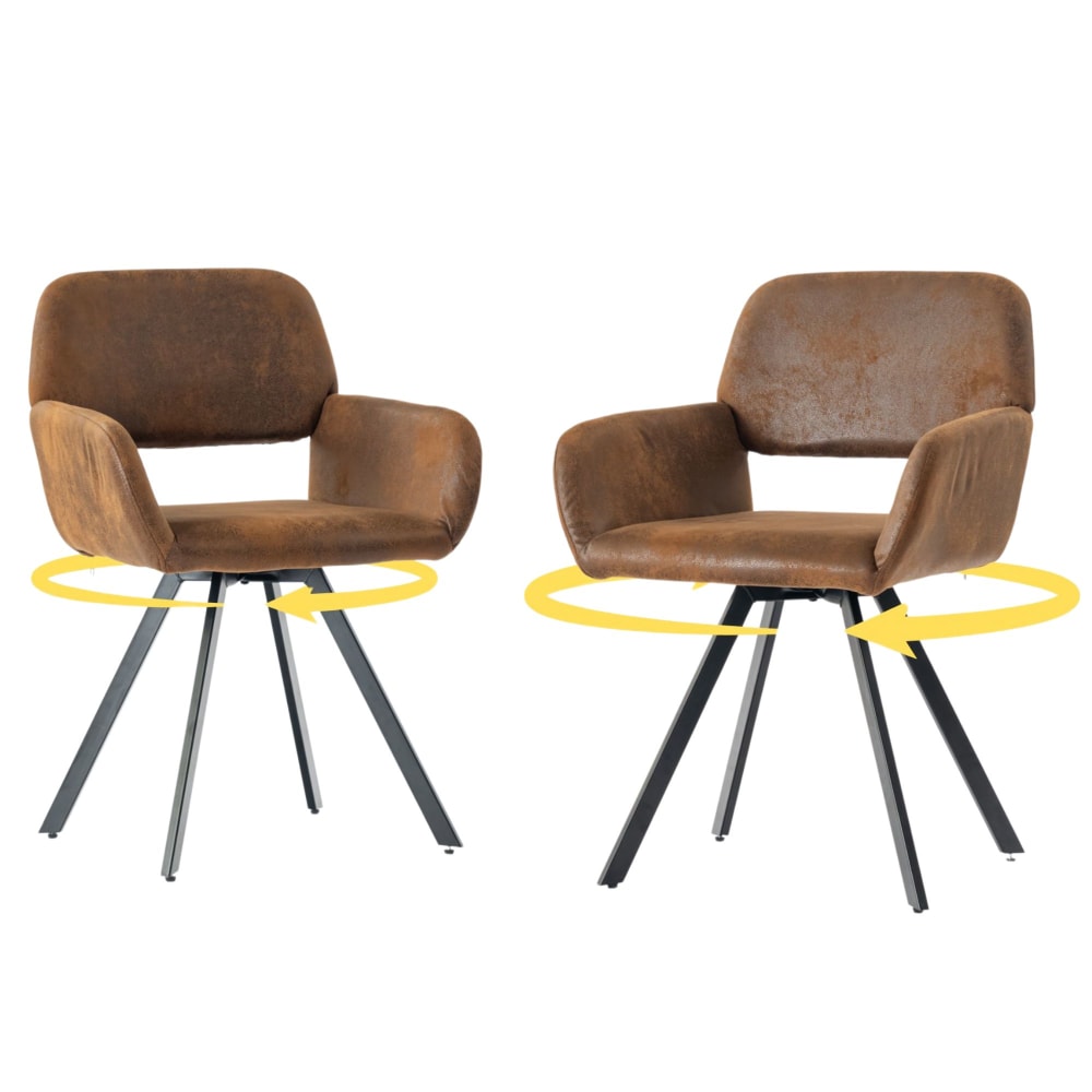 Lot de 2 chaises vintage rotative tissu suède marron