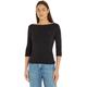 Tommy Hilfiger Damen T-Shirt Dreiviertelarm New Cody Slim U-Boot-Ausschnitt, Schwarz (Black), S