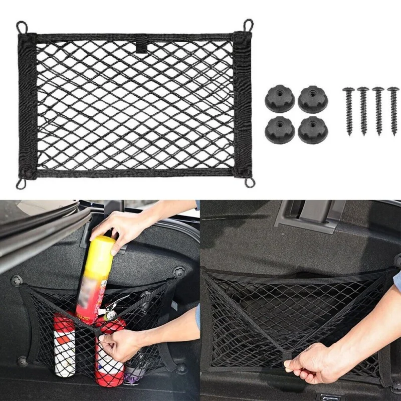 Auto hinten hinten Kofferraum Aufbewahrung snetz elastische Auto Interieur Mesh Tasche große Kapazität Auto Stretch Wanda uf kleber Organizer Tasche Image