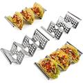 4 Pack Stainless Steel Holders Premium Stands Holds 2 Or 3 Tacos Each Tray Rack With Easy-Access Handle Food Grade Plate Shells Oven & Grill Safe BPA Free(Hollow)