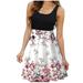 Herrnalise Women s Summer Floral Print Dress Women s Casual V-Neck Sleeveless Ruffle Low-cut Slit Solid Sling Dress
