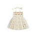 Girls Halloween Slip Dress Tie-up Sleeveless Pumpkin Print Tulle Dress