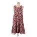 Miami Casual Dress - A-Line: Pink Floral Motif Dresses - Women's Size Small