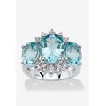 Women's 10.25 Tcw Genuine Oval-Cut Blue Topaz Ring In Platinum-Plated Sterling Silver by PalmBeach Jewelry in Blue (Size 7)