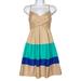Jessica Simpson Dresses | Jessica Simpson Blue Mint Tan Stripe Print Sleeveless A-Line Stretchy Dress 8 M | Color: Blue/Tan | Size: 8