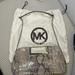 Michael Kors Bags | Michael Kors Beige/Grey Snake Skin Clutch With Silver Chain Strap | Color: Cream/Gray | Size: Os