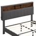 Latitude Run® Modern style bed frame w/ storage & electrical outlets, full size Wood & /Upholstered/Linen in Gray | Wayfair